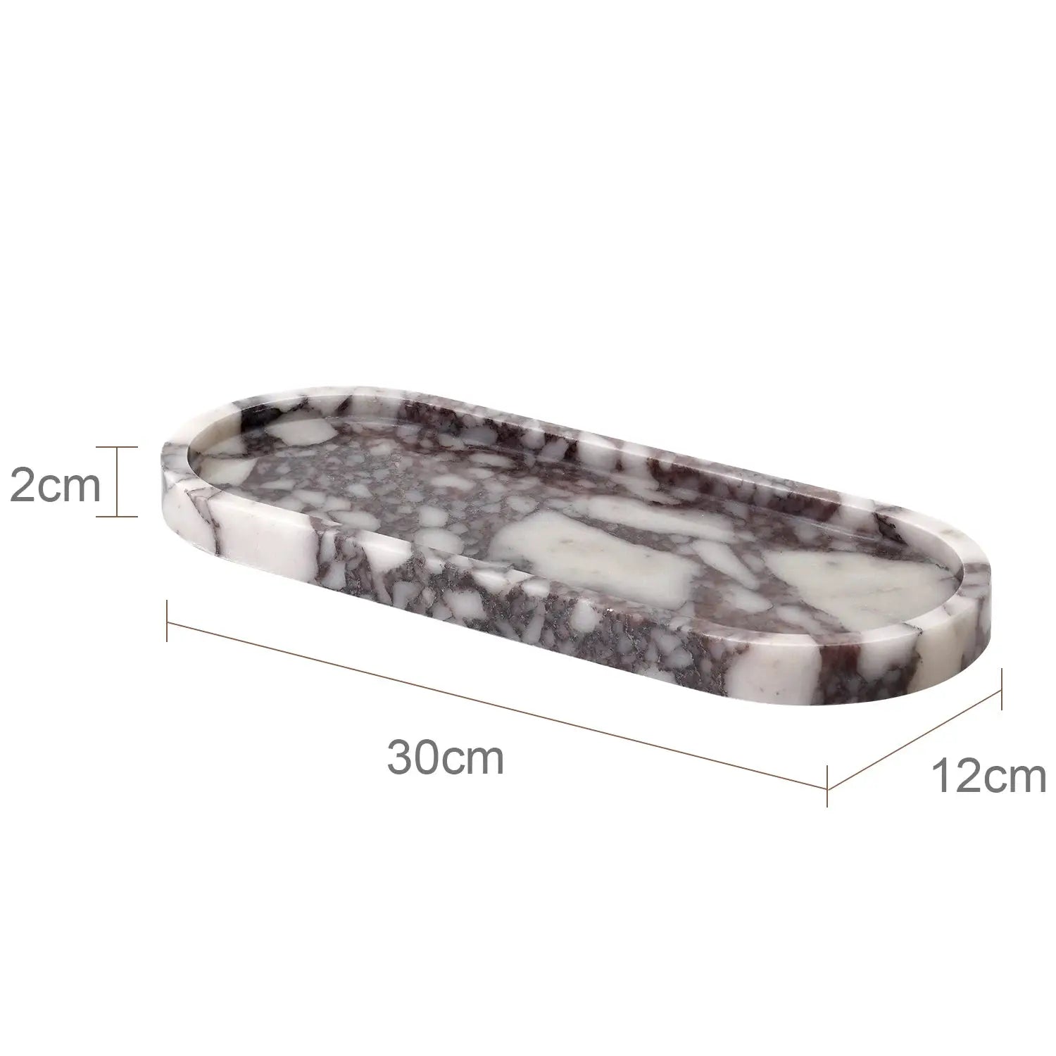 Calacatta Viola violet marble bathroom tray, 30x12 cm, elegant oval vanity accessory by Simples Market