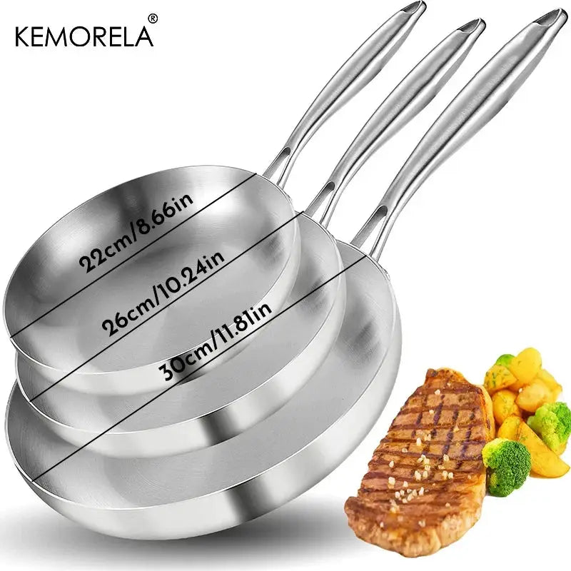 Two To Three Piece Frying Pan Set 22 24 26 28 Cm 304 Stainless Steel Five Ply Wok Pan With Food Grade Nonstick