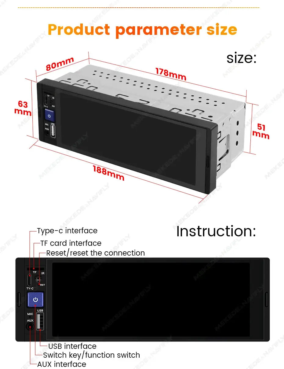 MEKEDE 6.86-inch 1DIN car radio by Simples Market with CarPlay/Android Auto, Bluetooth, USB-C, FM, black