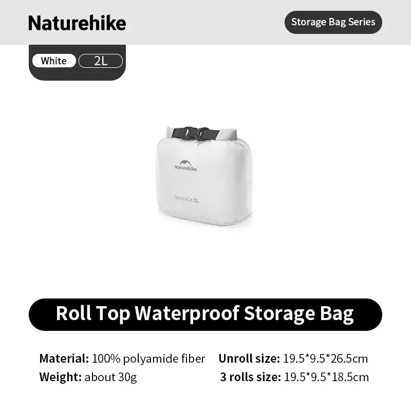 Naturehike Roll-Top Waterproof Storage Bag, white 2L, outdoor organizer