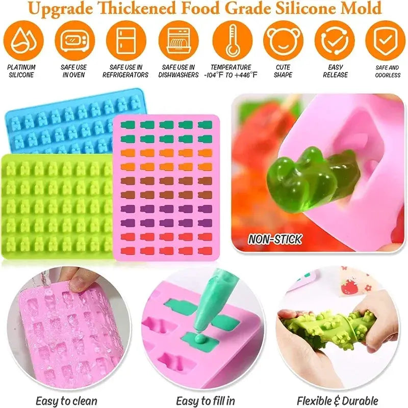 50 Cell Gummy Bear Silicone Mold With Dropper Candy Chocolate Fudge Ice Cubes Pastry Baking