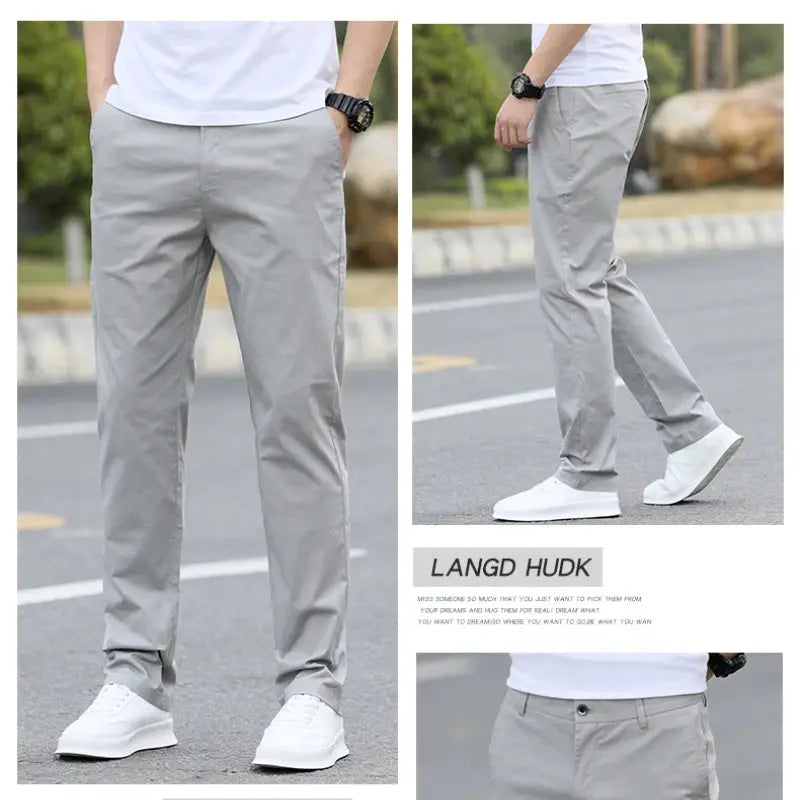 Men's gray cotton chinos by Simples Market, breathable straight-fit, sizes W28-W40