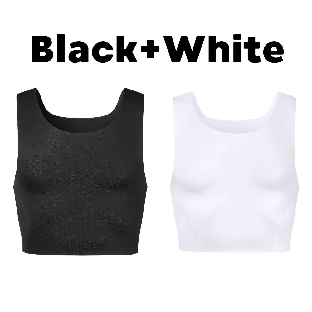 Simples Market men's seamless shaping short vest set in black and white; sleeveless, slim fit underwear