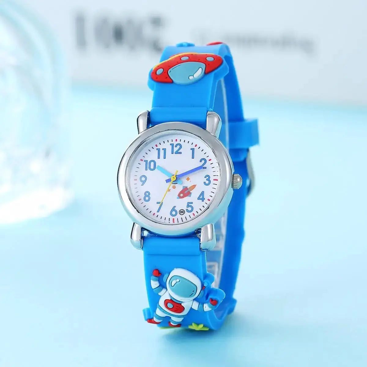 Kids Cartoon Astronaut UFO Quartz Watch With Durable Plastic Case And Soft PU Band