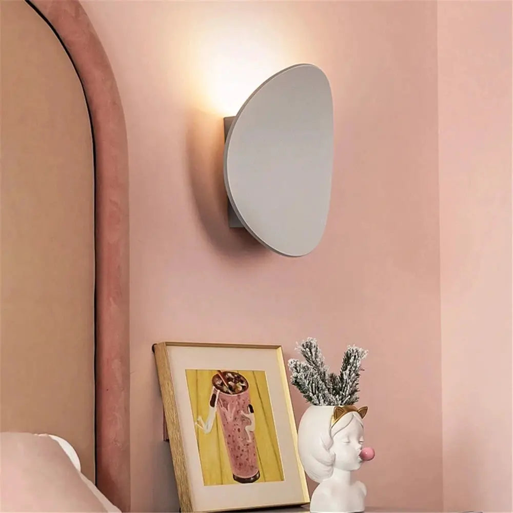 LED indoor wall lamp, modern aluminum circular fixture in silver-gray, wall-mounted for bedroom or living room