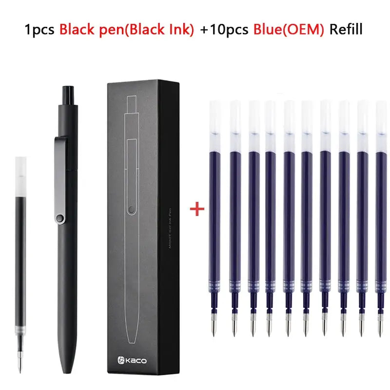 KACO 0.5mm MIDOT gel ink pen set with 1 black pen + 10 blue refills