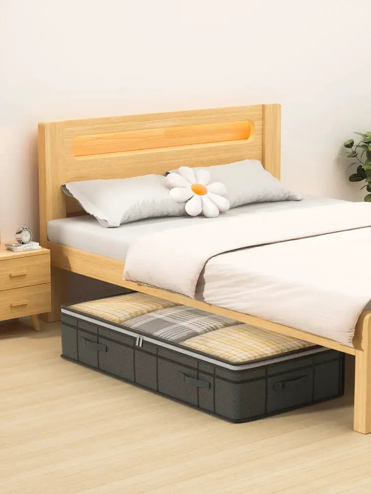 Large under-bed clothes storage bag in dark gray with side handles.