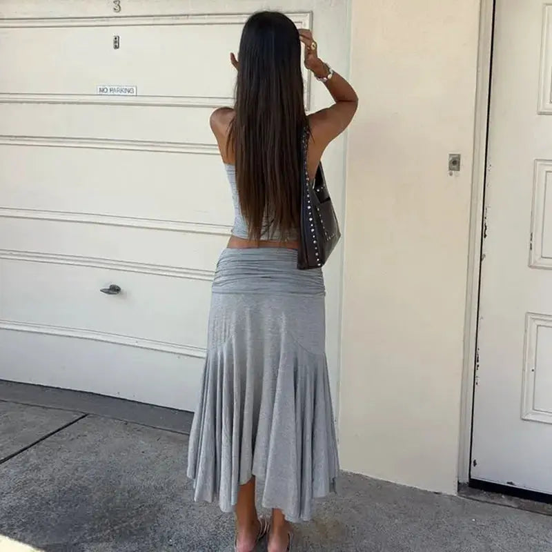 Tossy Pleated Two Piece Off Shoulder Cropped Top And Long Skirt Set