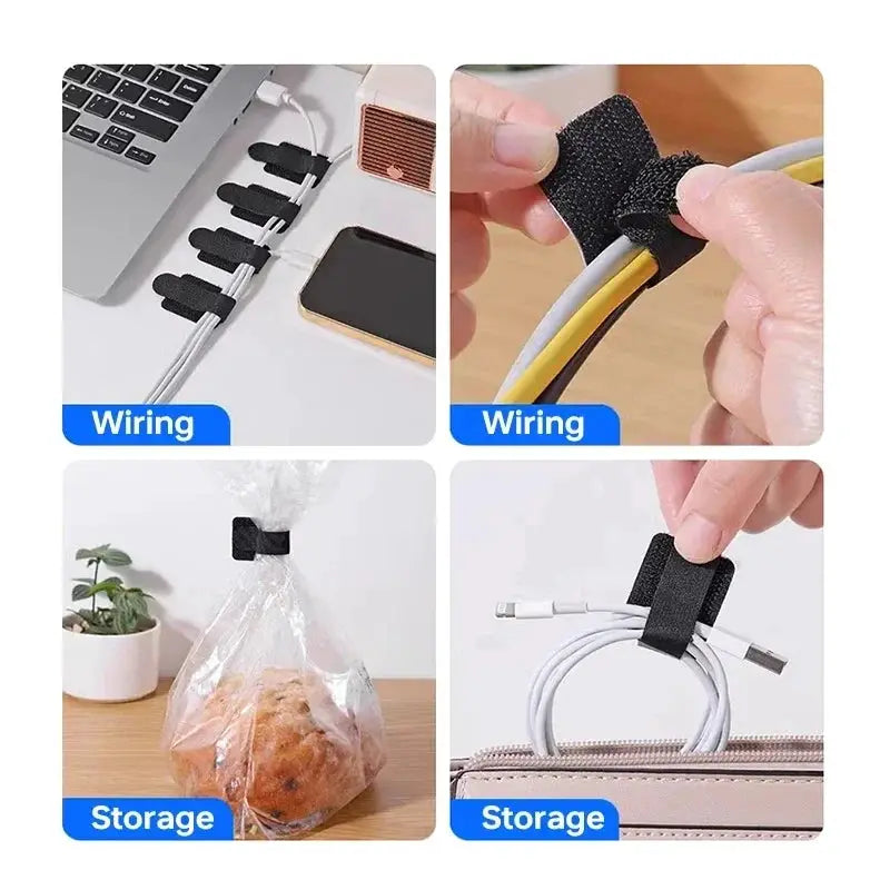 Simples Market 5/10/20-piece nylon releasable cable organizer ties; black Velcro straps for wires, USB cables