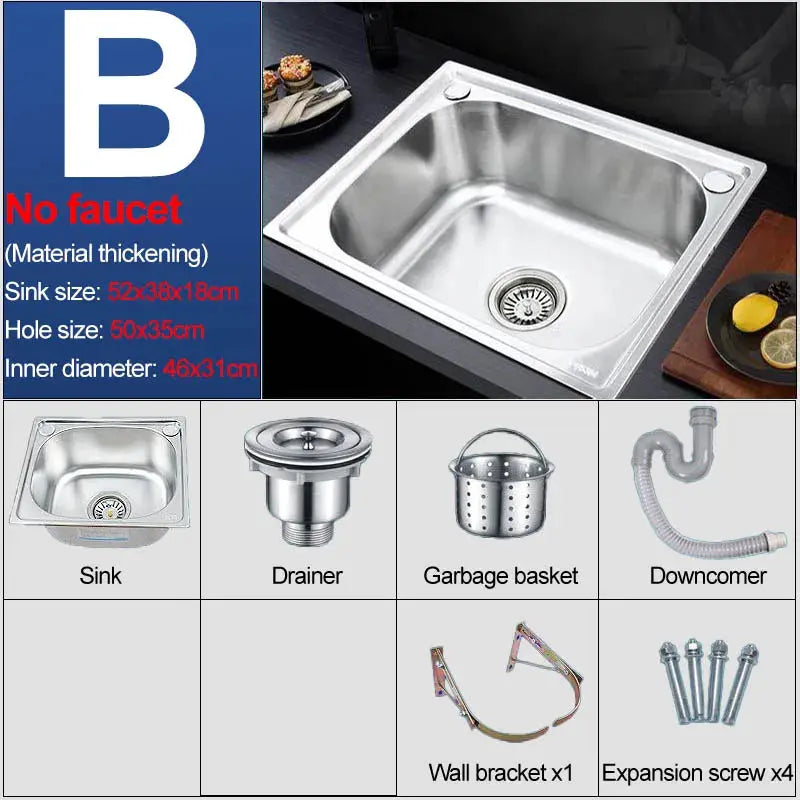 Wall-mounted sink by Simples Market, 304 stainless steel with bracket; no faucet, includes drain and screws.