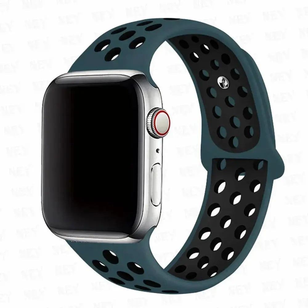 Simples Market silicone sport strap for Apple Watch, teal perforated band fits 38/40/41/42/44/45/49mm