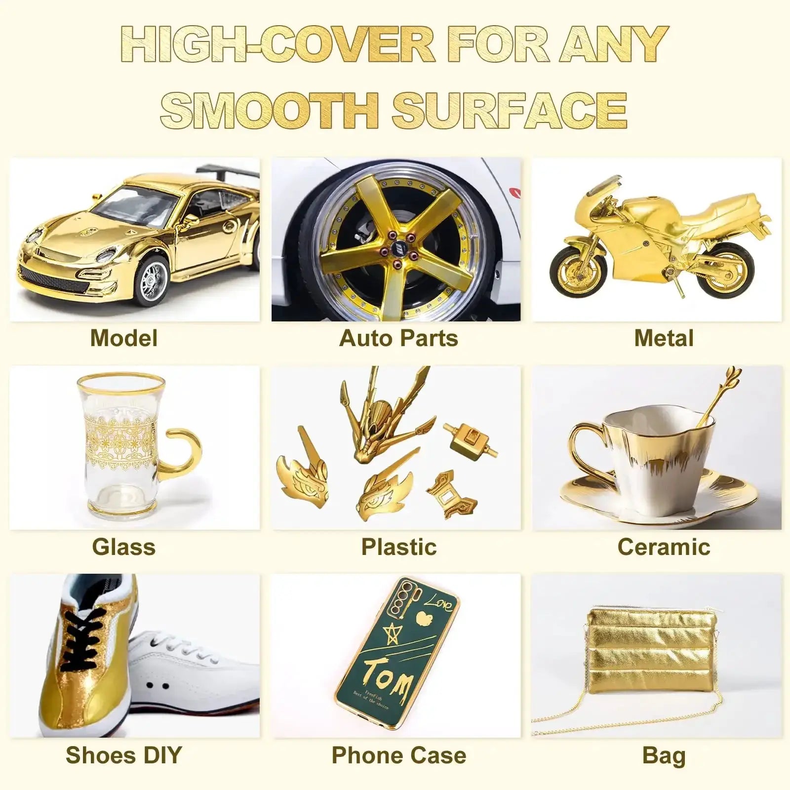 Chrome mirror marker pens, silver 2mm by Simples Market; collage of nine gold-toned items