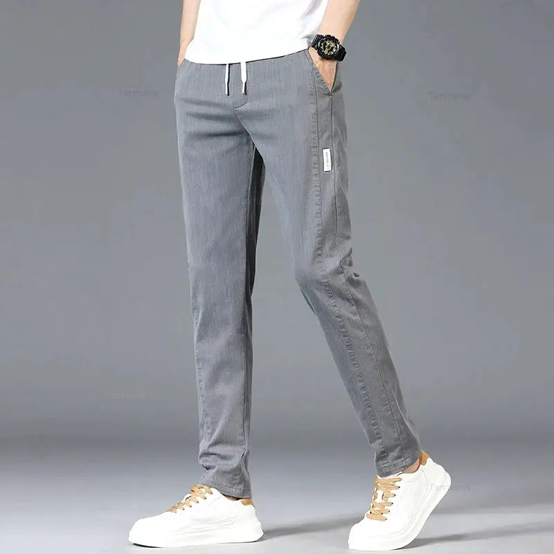 Simples Market men's casual pants with elastic waist, slim straight fit in gray