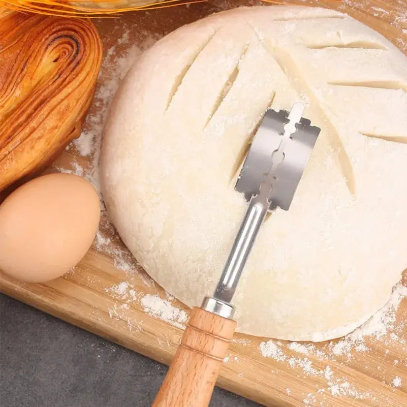 Dough Bread Pastry Cutter Five Blades Curved Baguette Bread Knife Wooden Handle Baking Accessory Pastry Spatula