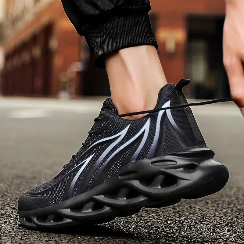 Social Shoe men's running shoes, black mesh breathable upper with hollow-out sole