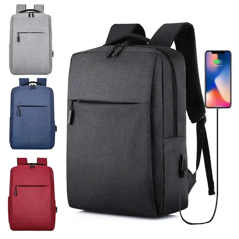 Versatile waterproof business laptop backpack with USB charging, available in multiple colors including grey, blue, black, and red.