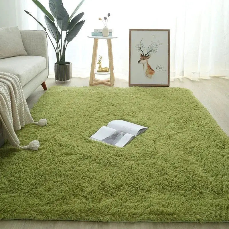 Kids shaggy green rug, large soft plush carpet for living room and children's rooms