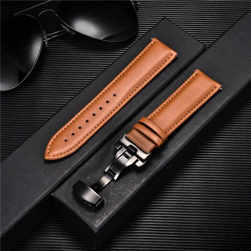 TimberWing Leather Watch Band 18mm 20mm 22mm 24mm Genuine Leather With Stainless Steel Butterfly Buckle Clasp