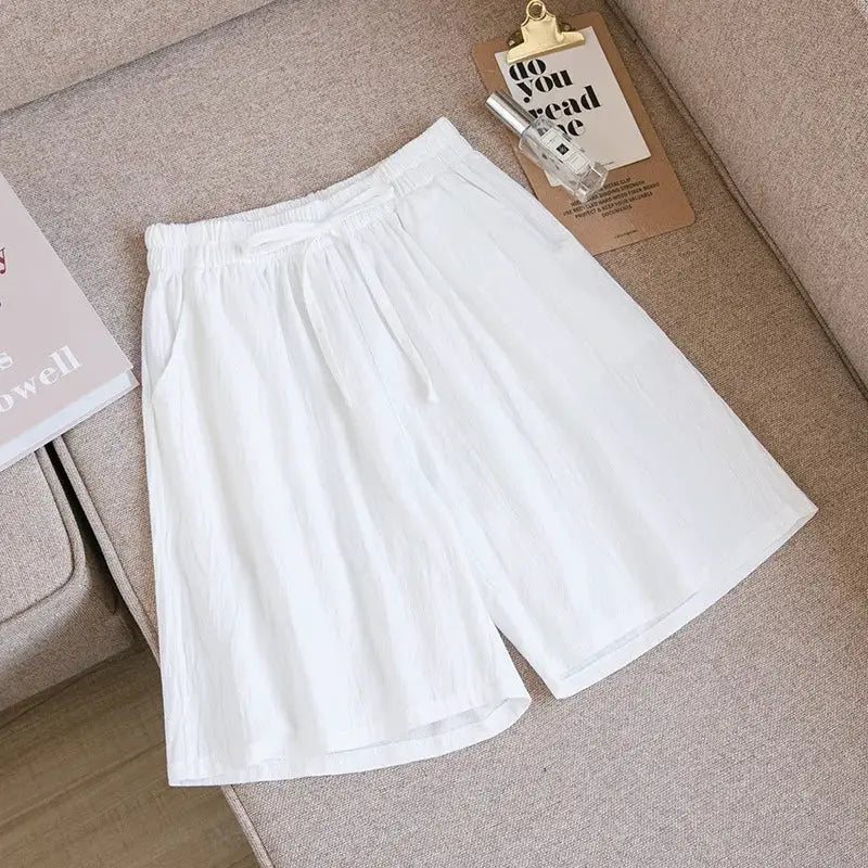 Women cotton shorts by Simples Market, white, high-waist casual summer with two pockets
