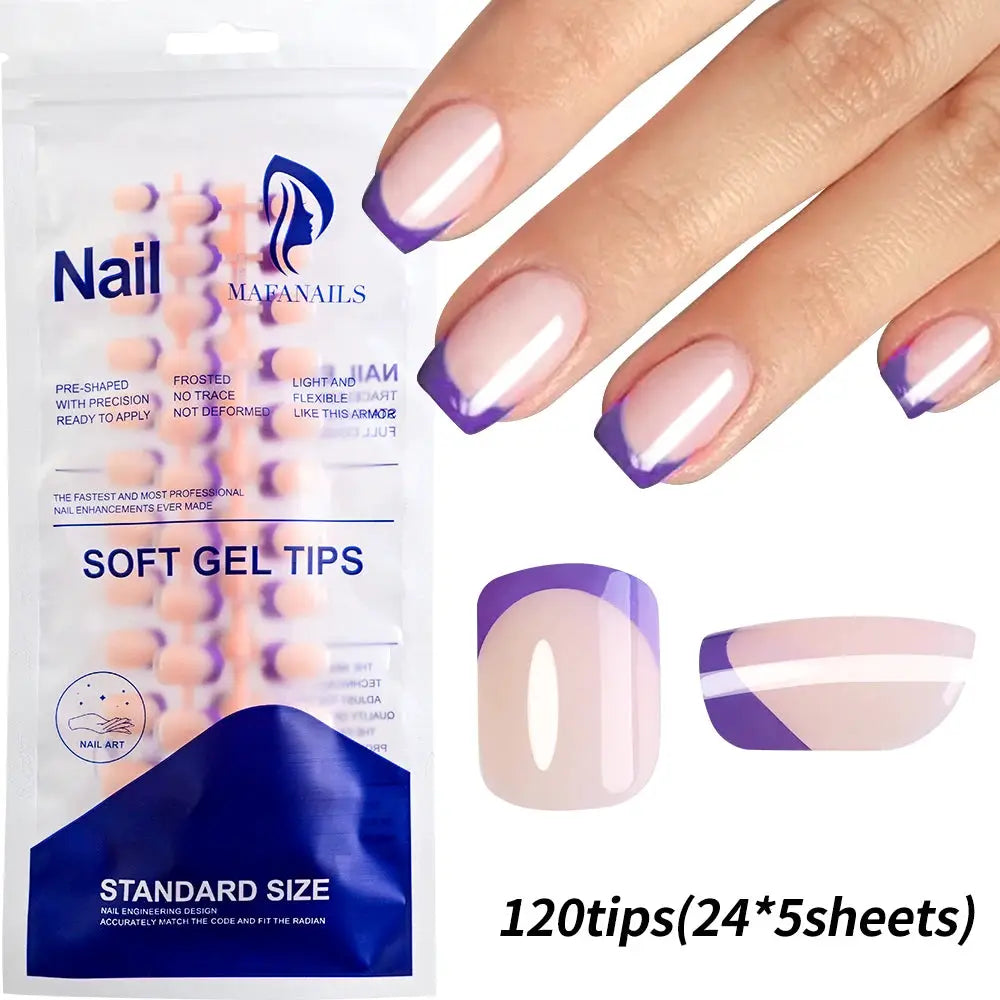 120Pcs Medium Long Square Acrylic French Press On Nails Full Cover For Women Mixed Sizes