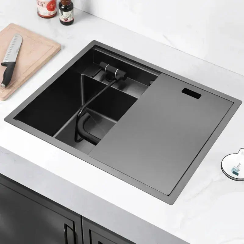 Simples Market Nano hidden kitchen sink with single-groove invisible cover, 304 stainless steel