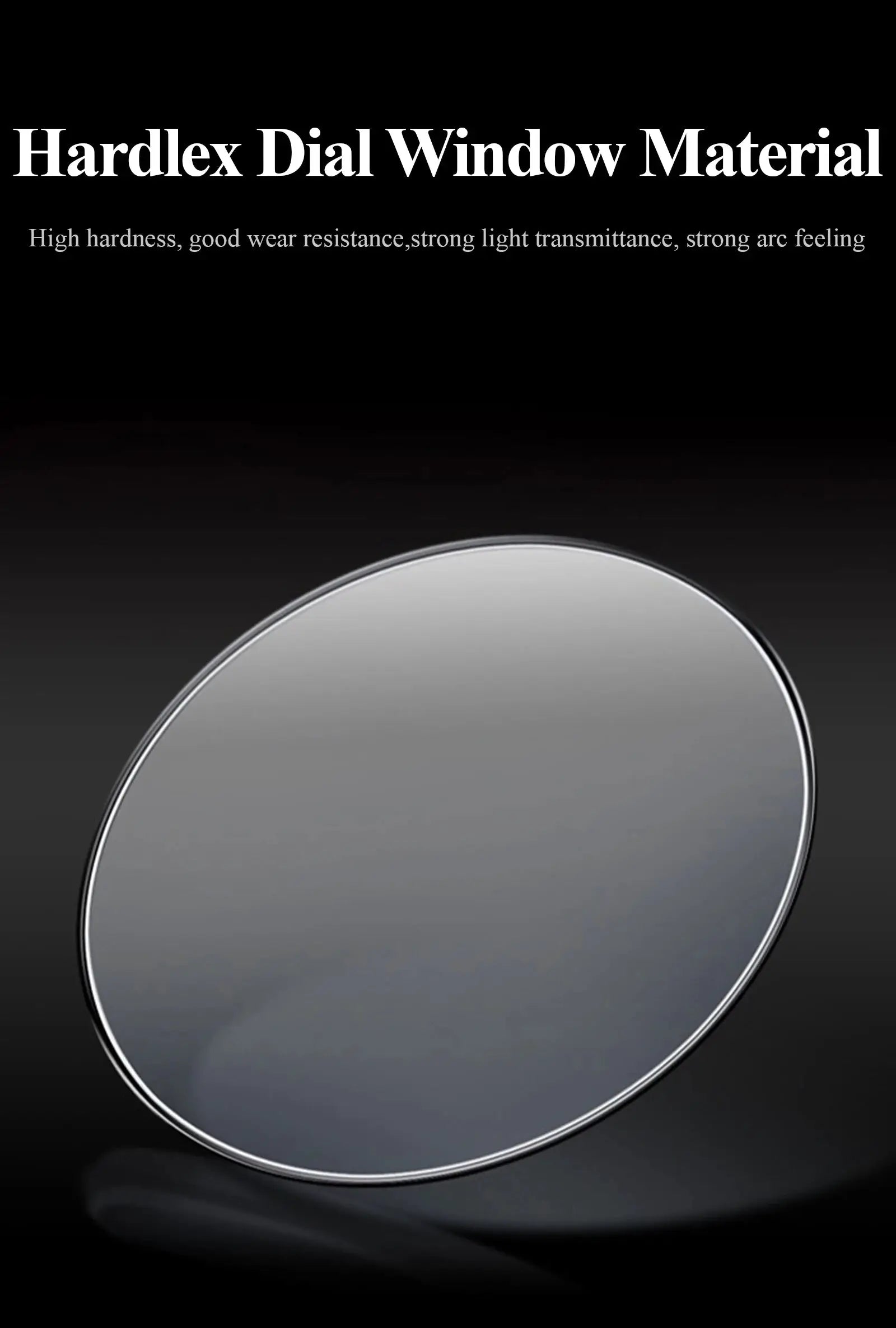 POEDAGAR luxury men's watch glass close-up, silver stainless steel bezel on black background