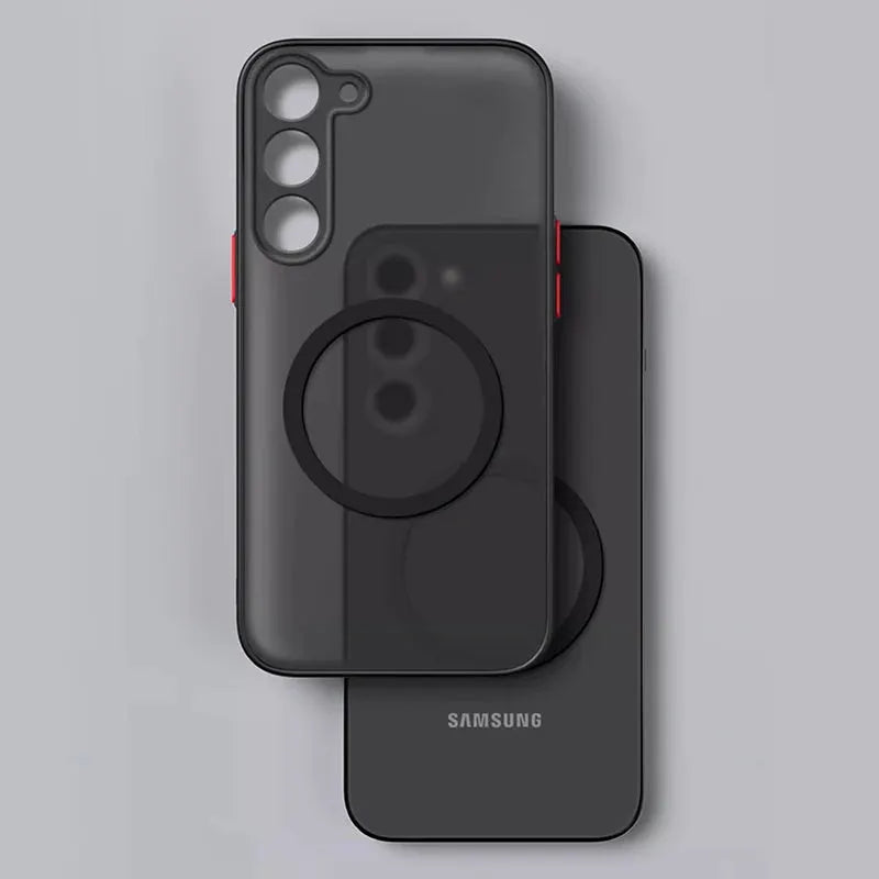 S26/S25 Ultra Plus matte magnetic phone case for Samsung Galaxy with frosted dark finish and back ring