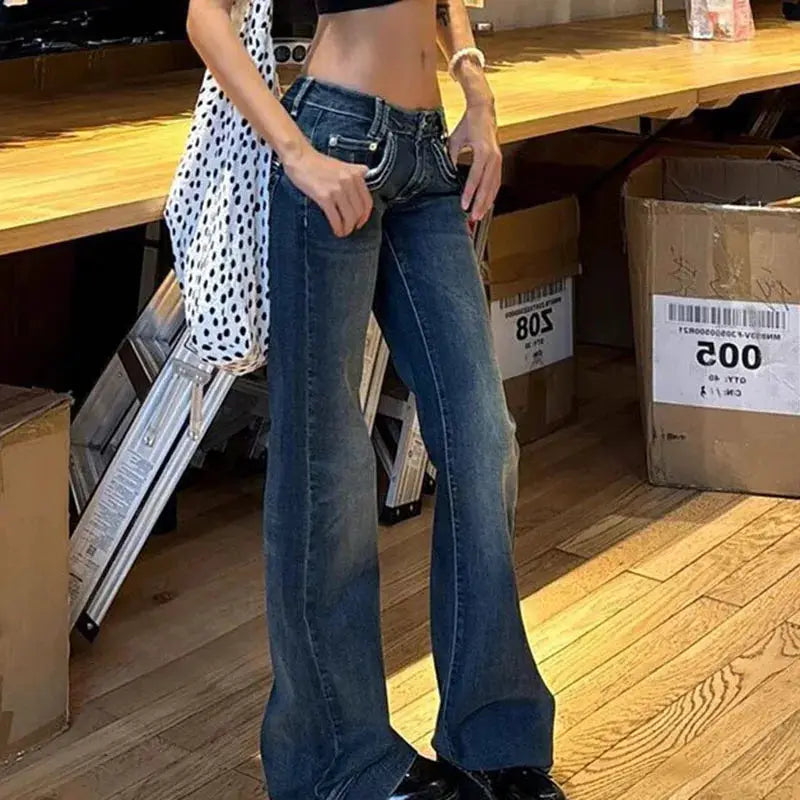 Vintage High Street Low Waist Jeans 2025 Wide Leg Y2K Denim Pants