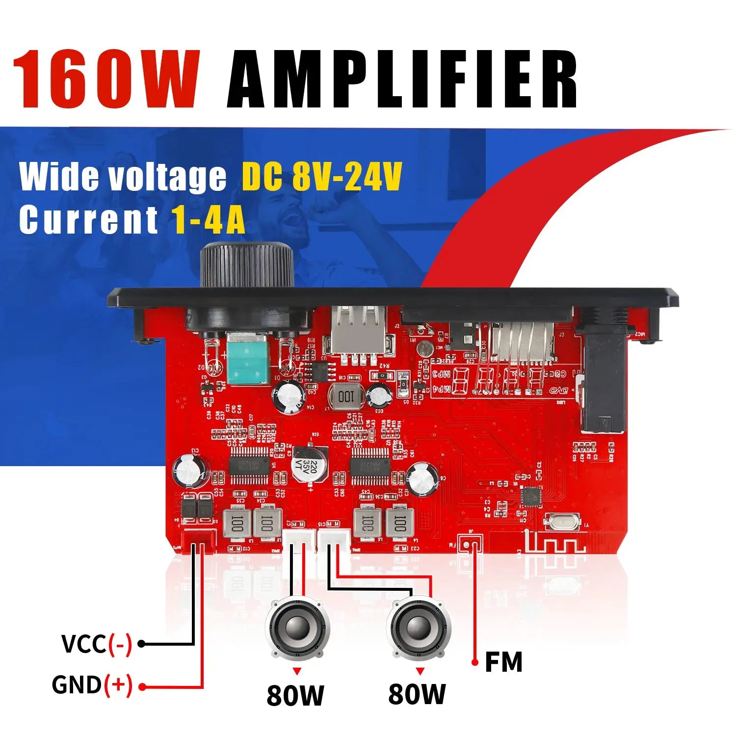 160W Bluetooth MP3 WMA APE Decoder Board Car Audio 12V USB TF FM Radio Handsfree Microphone Mp3 Player