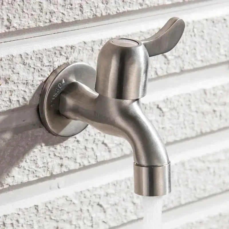 Brushed stainless steel outdoor wall-mounted garden faucet with lever handle, Simples Market