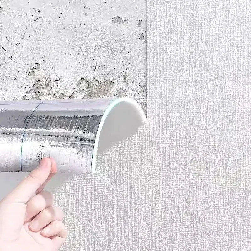 Linen 3D foam self-adhesive PVC wallpaper, light gray textured finish, Simples Market