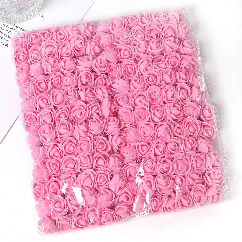 96 Pcs Mini Rose Artificial Flowers Bouquet 7.5cm Foam Fake Flowers Wedding Decoration For Home Room Decor