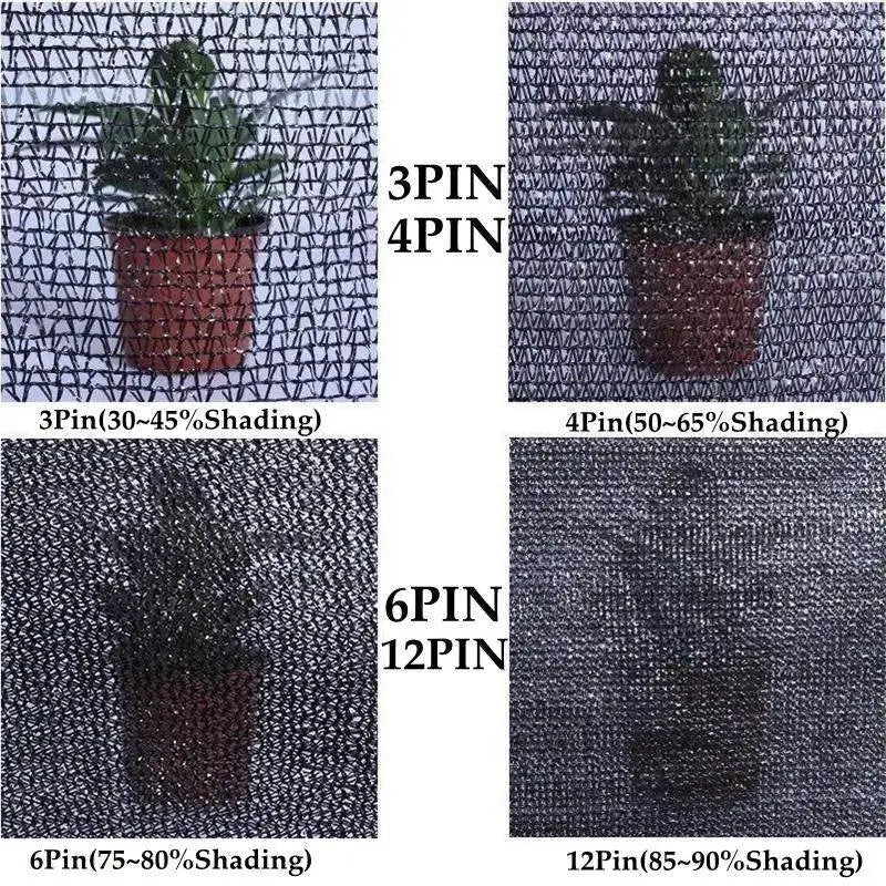 Sunshade net Simples Market, black HDPE anti-UV shade cloth for greenhouse and garden; four variants.
