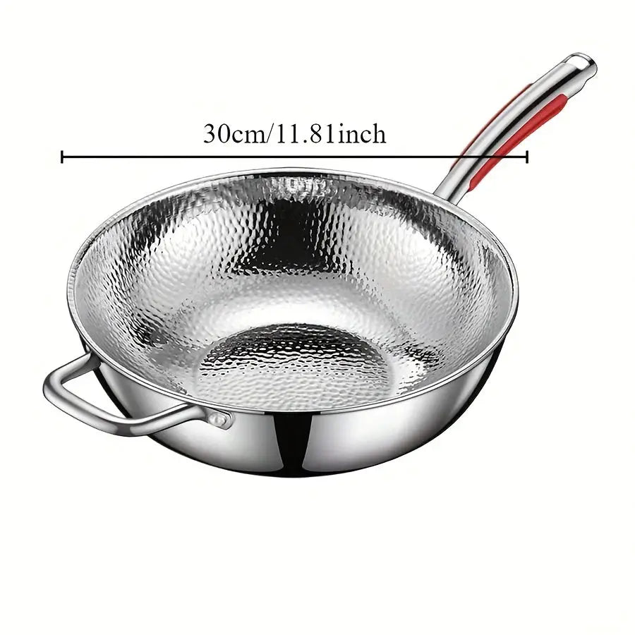 Stainless Steel Round Bottom Wok Induction Compatible Uncoated Nonstick Pan For Household Stir Frying