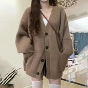 AutumnAura V Neck Loose Knit Cardigan Coat For Women Cozy Relaxed Fit For Autumn And Winter Warmth
