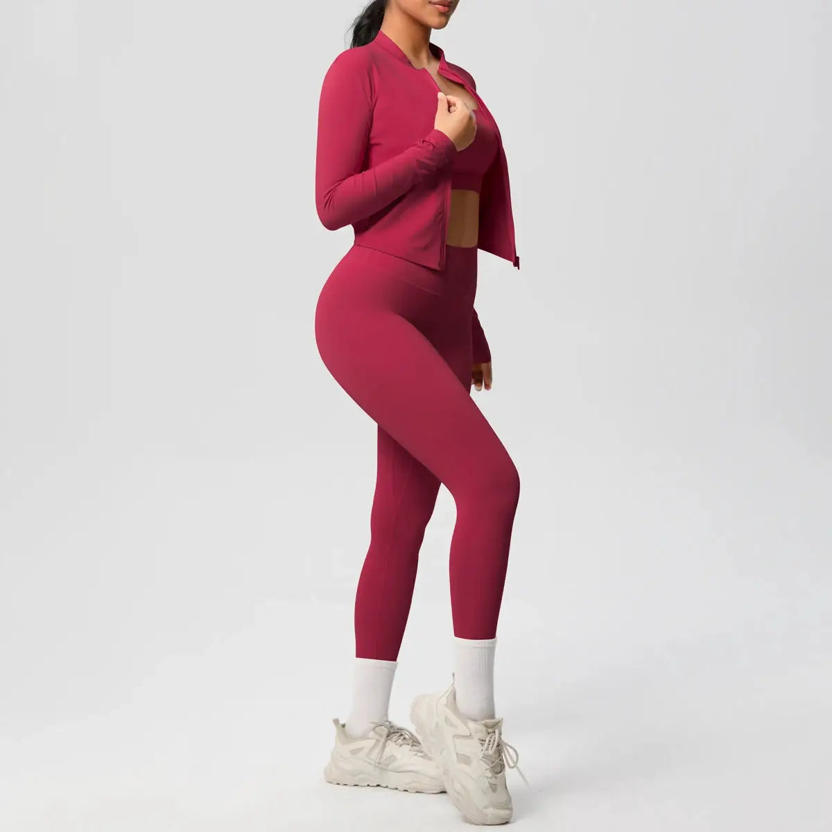 3 Piece Yoga Set for Women Sports Bra Zipper Jacket Leggings Gym Wear