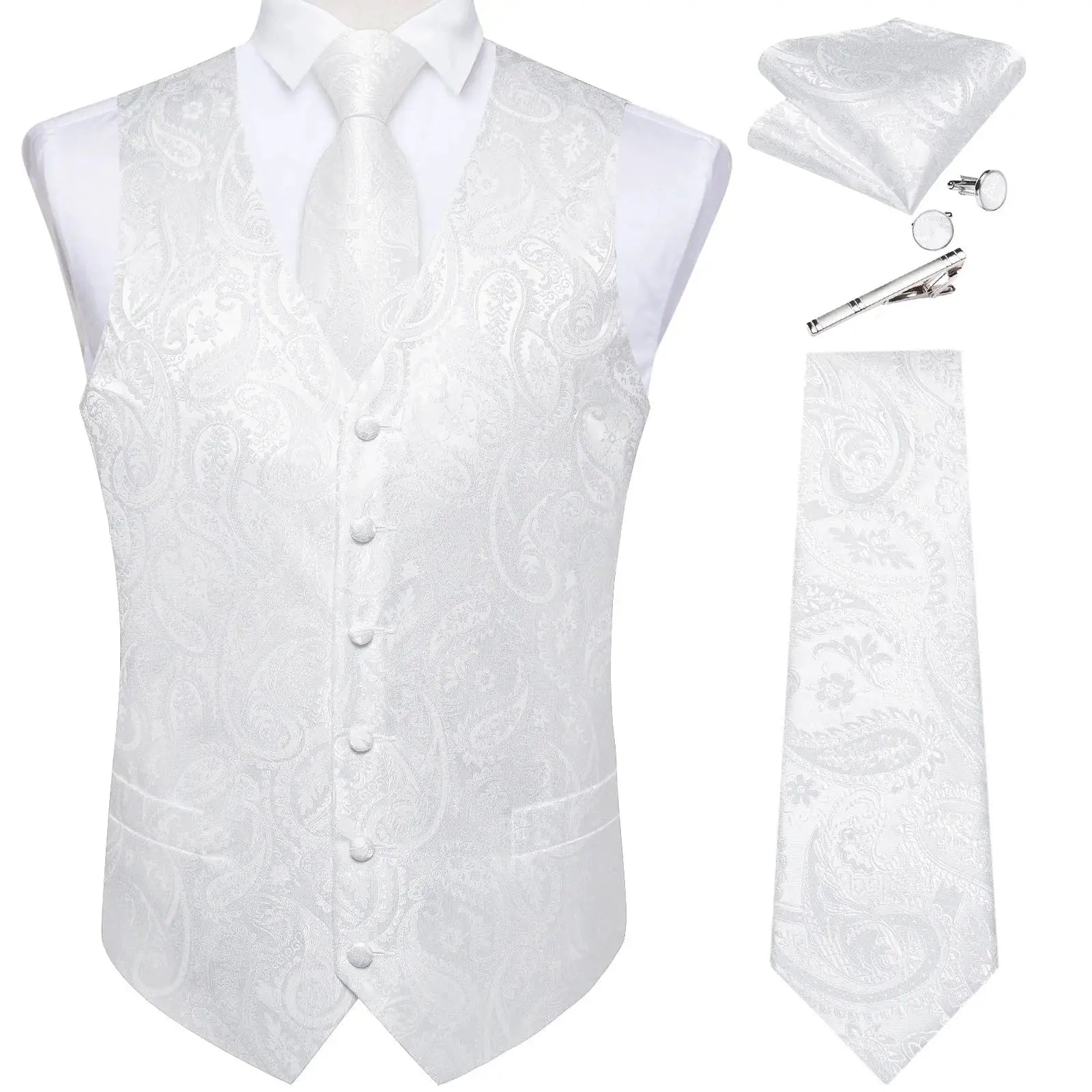 Black Jacquard Men Vest Paisley Single Breasted Wedding Groom