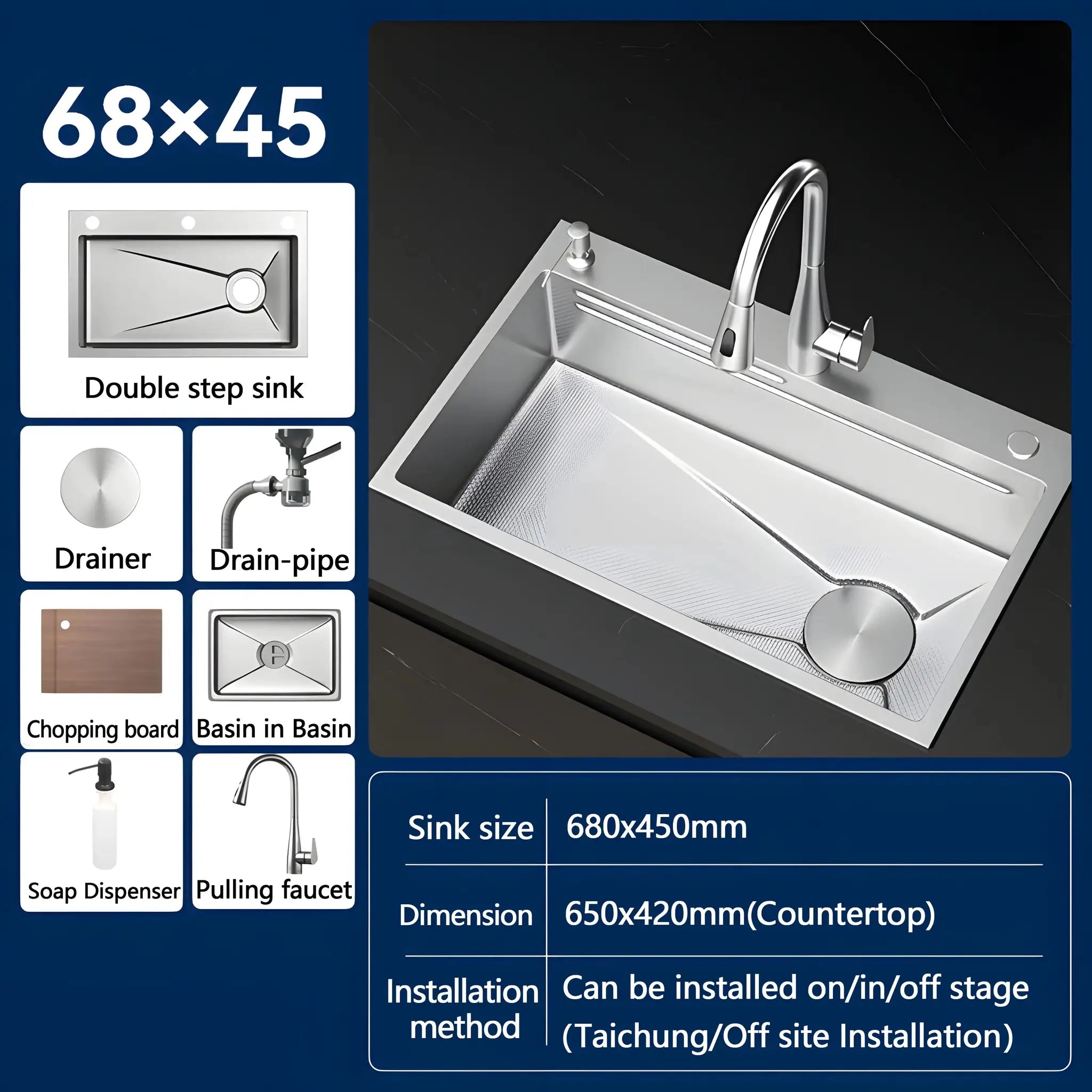 304 stainless steel kitchen sink by Simples Market, silver embossed, large single-slot wash basin