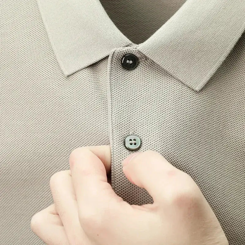 Men's polo shirt in beige, 100% cotton with textured knit and a two-button placket, Simples Market