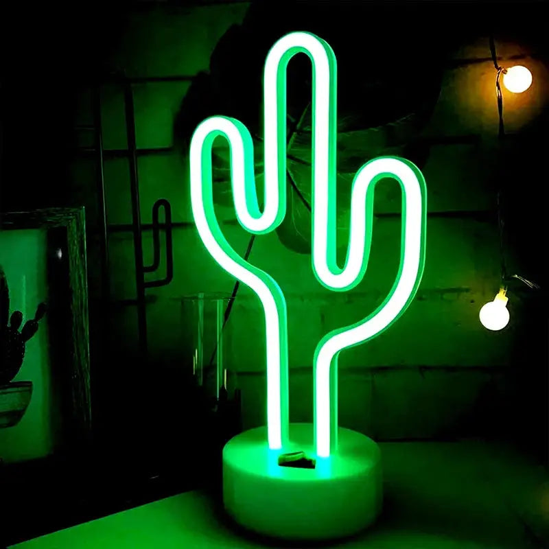Cactus neon sign lamp, green LED, USB and battery powered table decor by Simples Market