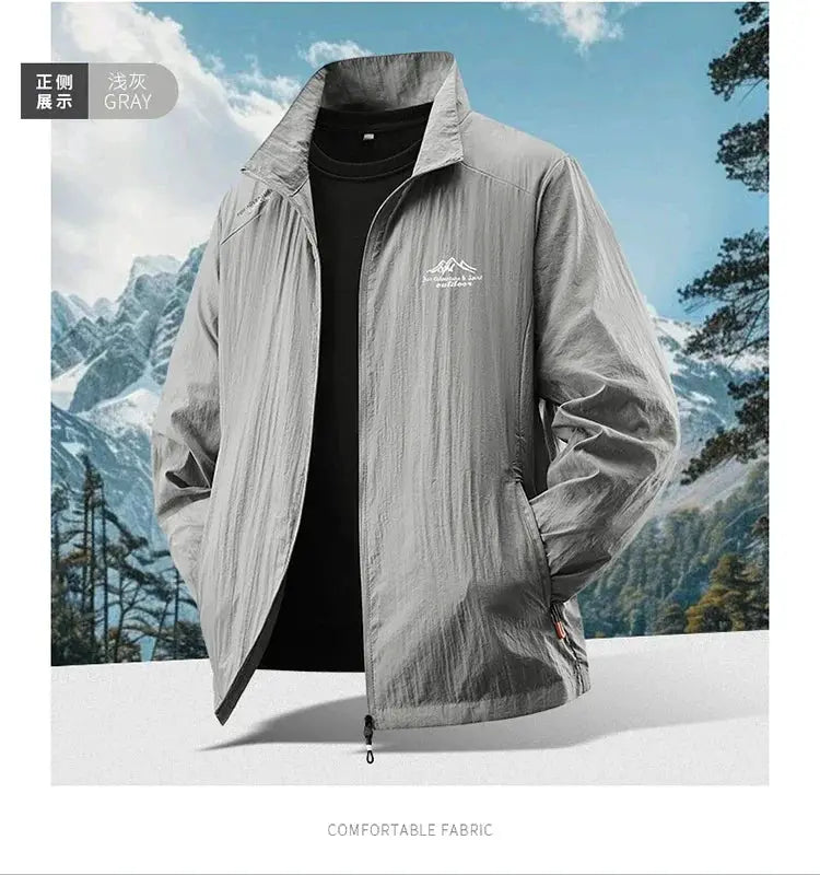 Simples Market men's UV-protective gray ultra-light sun protection jacket with breathable ice-silk fabric