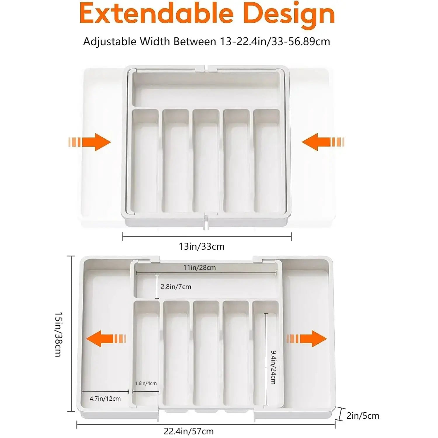 Expandable Kitchen Drawer Organizer With Adjustable Compartments And Retractable Dividers For Utensils