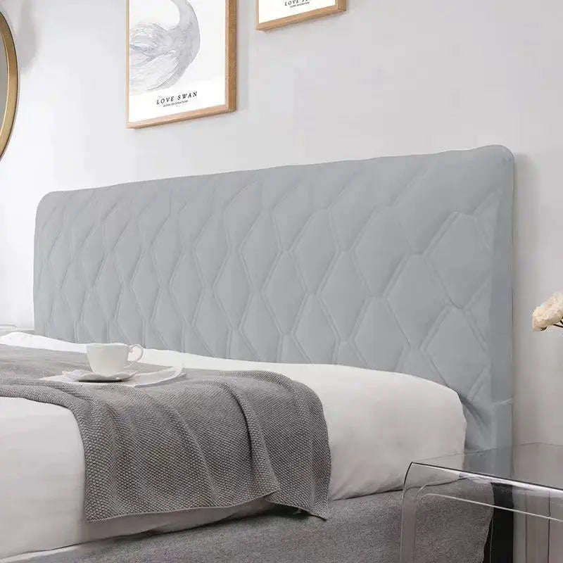 Headboard cover by Simples Market, soft quilted velvet, solid light gray.
