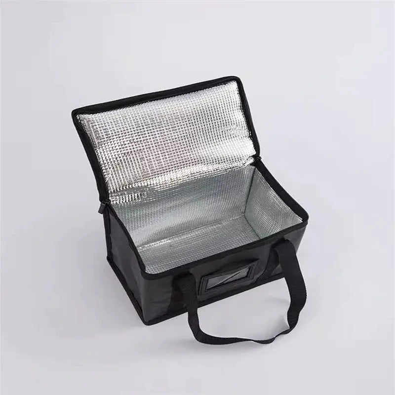 Simples Market portable large insulated food delivery bag with reflective interior lining and black carry handles
