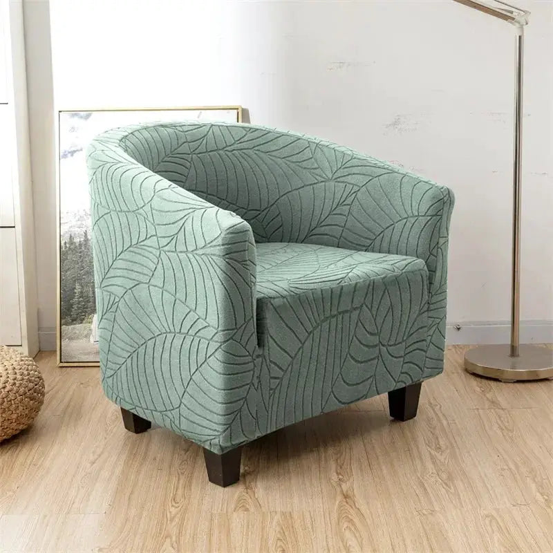 Simples Market elastic club chair cover with leaf jacquard in teal-green for single armchair