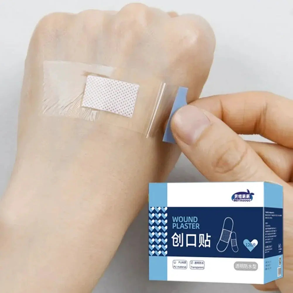 Wound plaster pack by Simples Market: waterproof transparent adhesive bandages, 120 pcs travel first-aid kit