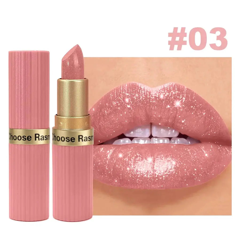LuxeGleam Pearlescent Pink Glitter Velvet Lipstick Metallic Waterproof Long Lasting Matte Shimmer Finish