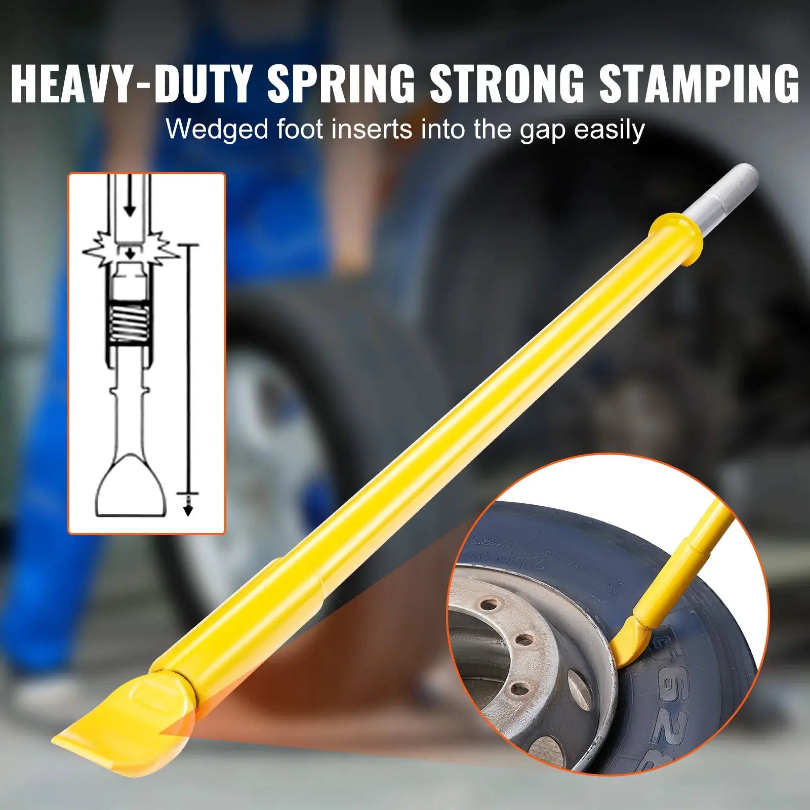 Tire bead breaker slide hammer; heavy-duty steel tool with yellow handle by Simples Market