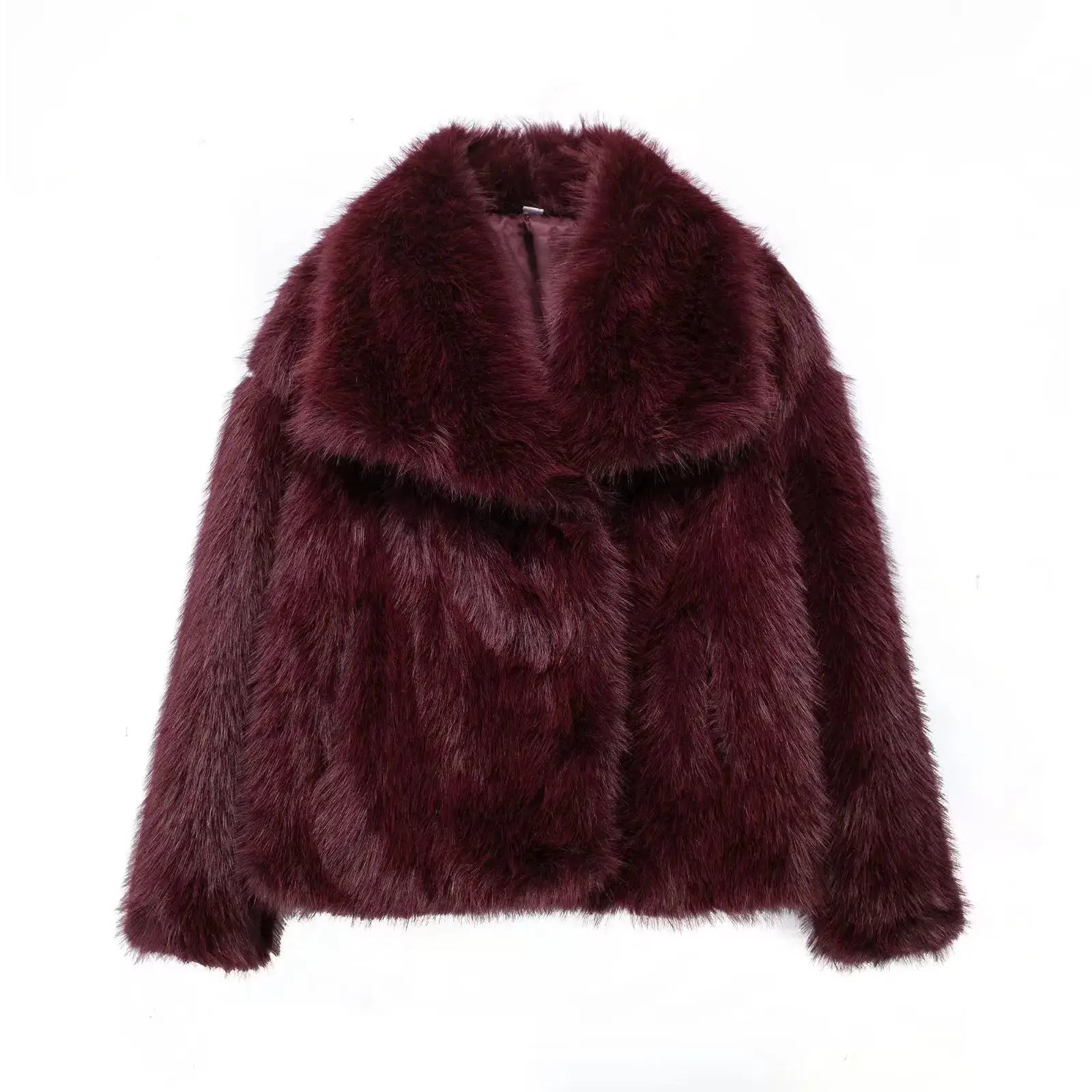HH Women Fashion Cropped Faux Fur Jacket Coat Long Sleeve Front Snap Button Closure Lapel Collar Thick Outerwear Chic