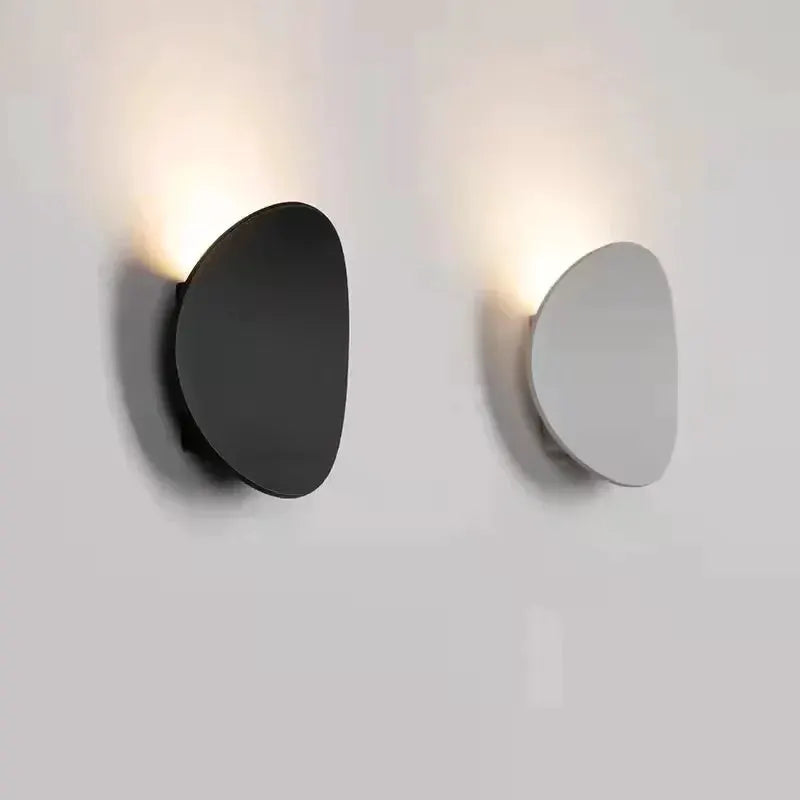 Outdoor LED wall lamp pair in black and white, modern circular wall lights with warm glow